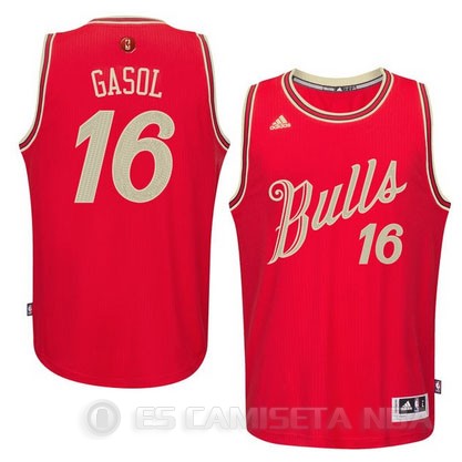 Camiseta Gasol Christmas #16 Chicago Bulls Rojo - Haga un click en la imagen para cerrar